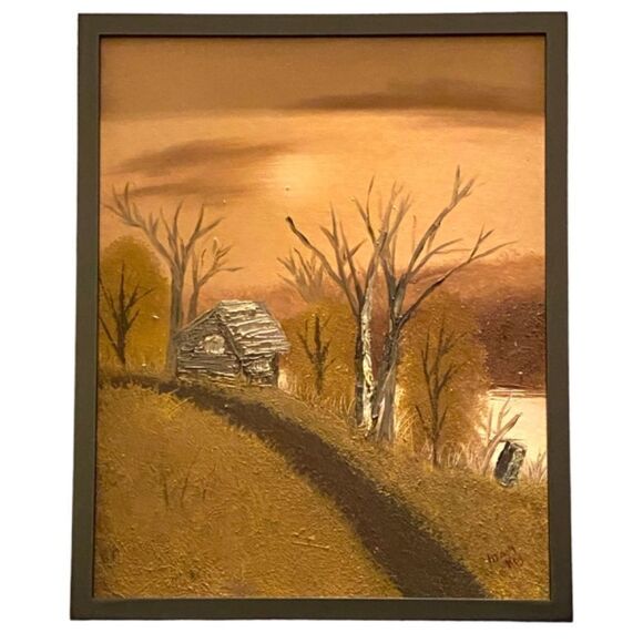 Charlie Lake Cabin Oil Painting By Artist Mary Kay Eobbi 16” x 20” - Picture 1 of 4